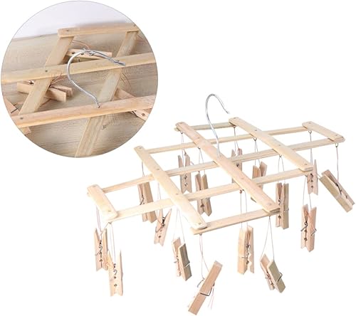 Miniatura 2 de Zerodeko Estante de secado de ropa multiclip para calcetines, ahorrador de espacio, 16 clavijas, ganchos giratorios para montaje en pared