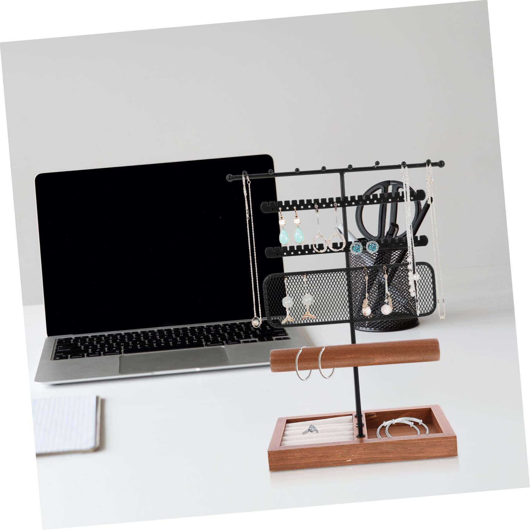 Espositore Gioielli da Tavolo con Base in Legno e Ferro, Organizer per Collane, Bracciali e Orologi per Negozi e Fiere