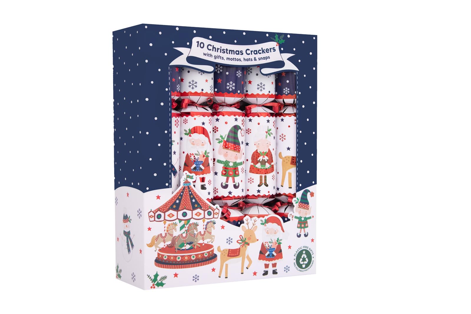 Rsw Multicolor 10 Family Santa & Friends 12" Crackers – Fun Christmas Crackers With Santa, Elf, Snowman & Reindeer Designs – Includes Hats, Mottos & Festive Gifts