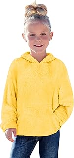 Haloumoning Kids Girls Fuzzy Fleece Hoodies Toddler Warm Pullover Hooded Sweatshirt Casual Outerwear with Pockets