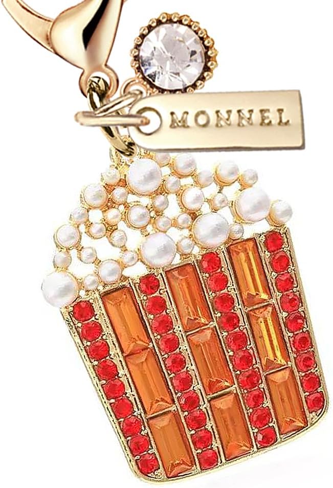 MC621 Little Crystal Popcorn Lobster Clasp Charm for Women with Velvet Bag (Orange,1 Piece)