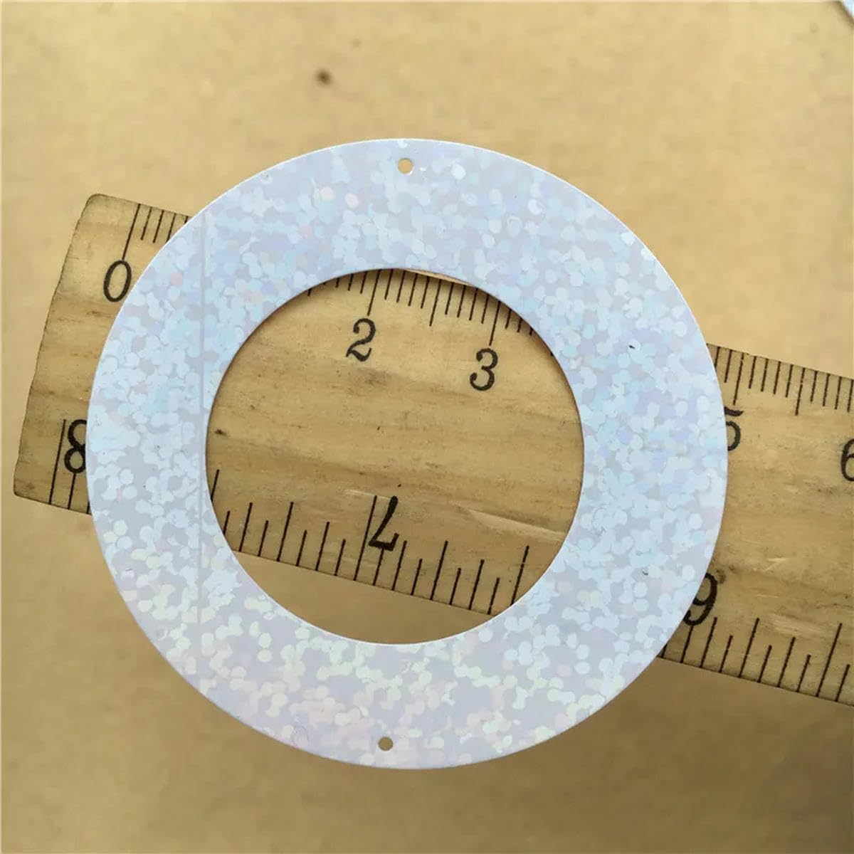 Cekiny do szycia, 100 szt. 3-5 cm białe okrągłe pierścienie z PVC w kształcie serca, materiał do szycia DIY z tkaniną (4 cm okrągły z 1 otworem)