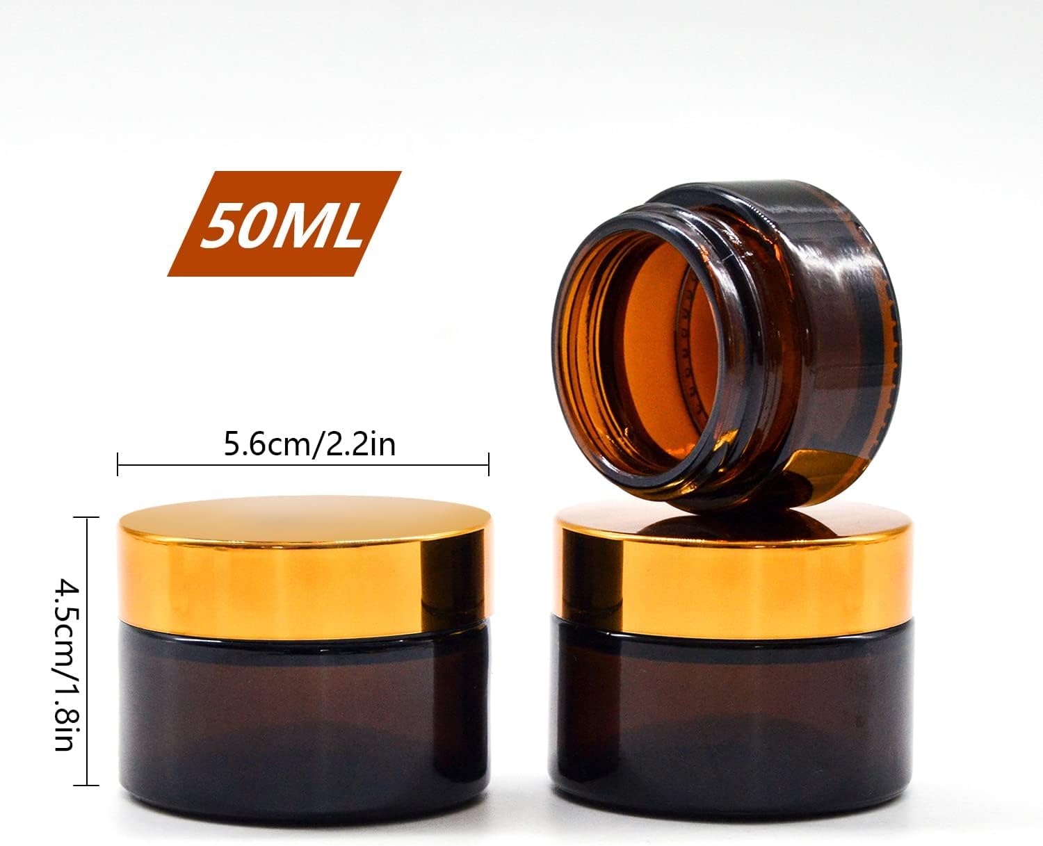 Vasetti di Vetro Ambrato, Flacone da Viaggio da 50 ml con Coperchio Interno Bianco per Crema Fai da te
