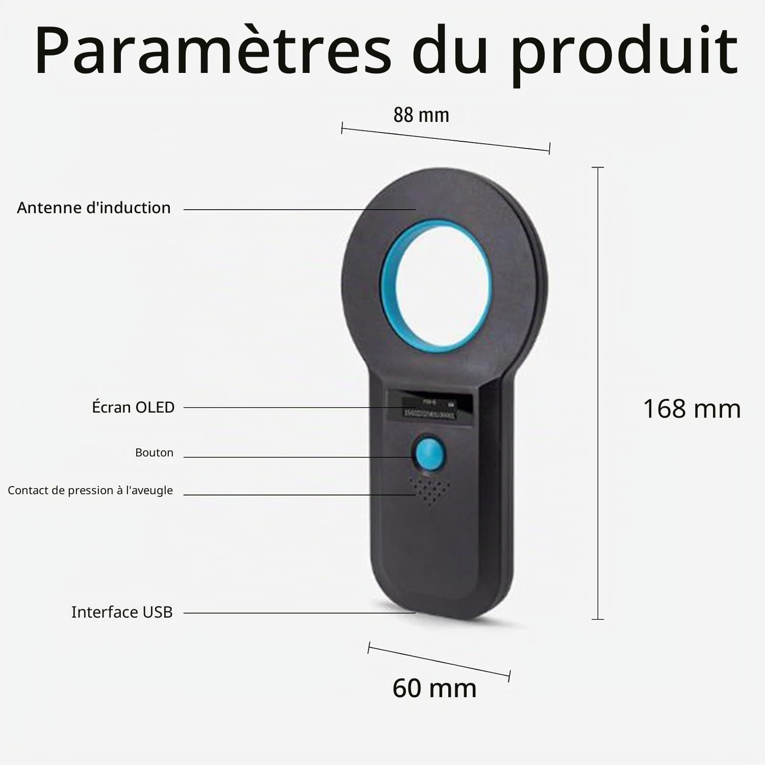 Scanner pour Micro Puces Animaux Domestiques, 134.2KHz Lecteur De Puces Électroniques pour Animaux Domestiques avec Écran OLED, Support pour Lecteurs RFID pour ISO 11784/11785, FDX-B