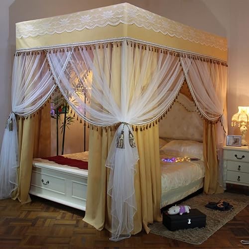 Vista 41 de Toldo de cama de 4 postes de esquina de princesa y bonita mosquitera para cama de niñas, dormitorio de adultos, habitaciones de niños; red de Vino