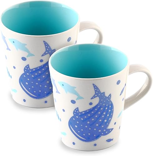 Juego de 2 tazas de café japonesas Kawaii de tiburón ballena Jinbei, 7.8 onzas líquidas, tazas para oficina y hogar, para café con leche, capuchino, disponible en Yaxa Colombia