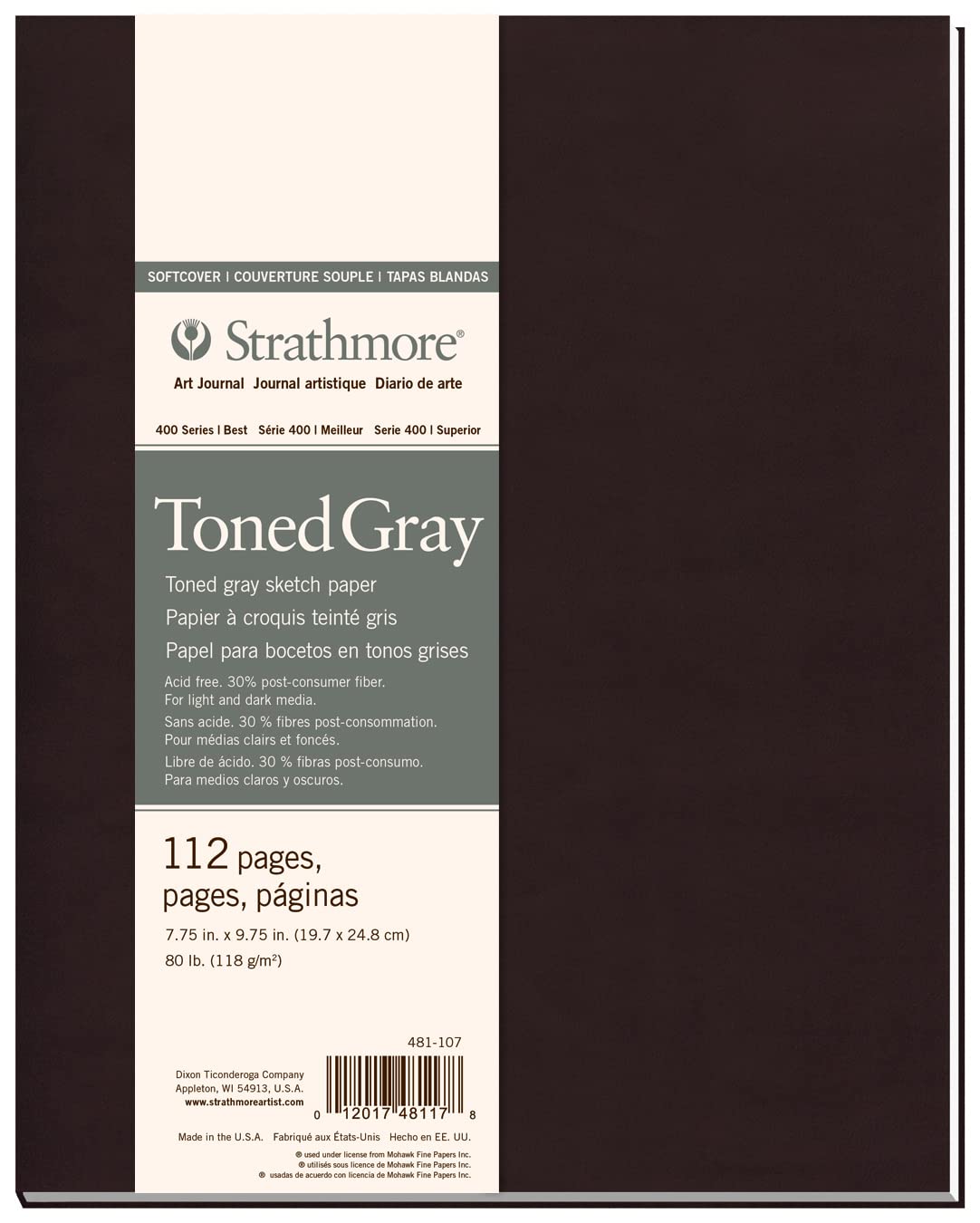Strathmore 400 Geri Dönüşümlü Toned Gray Eskiz Defteri Softcover - P481-107-4, 56 Yaprak, 20 x 25 cm, 89 g/m², Gri