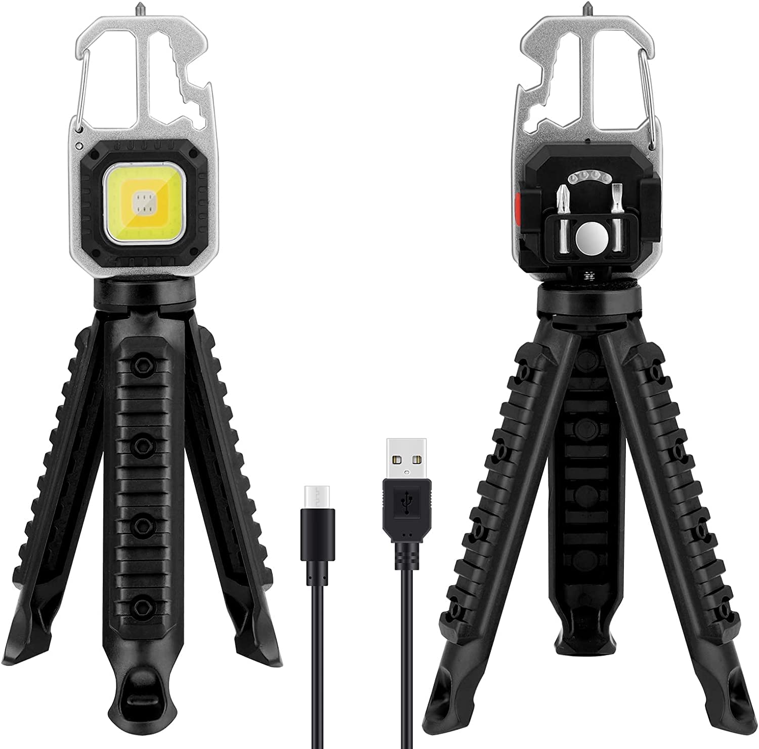 2 szt. mini przenośna lampa robocza, wodoodporna latarka do kluczy, akumulator, 800 lumenów, podstawa magnetyczna, na kemping, naprawa, awaryjne (2 szt. + stojak)