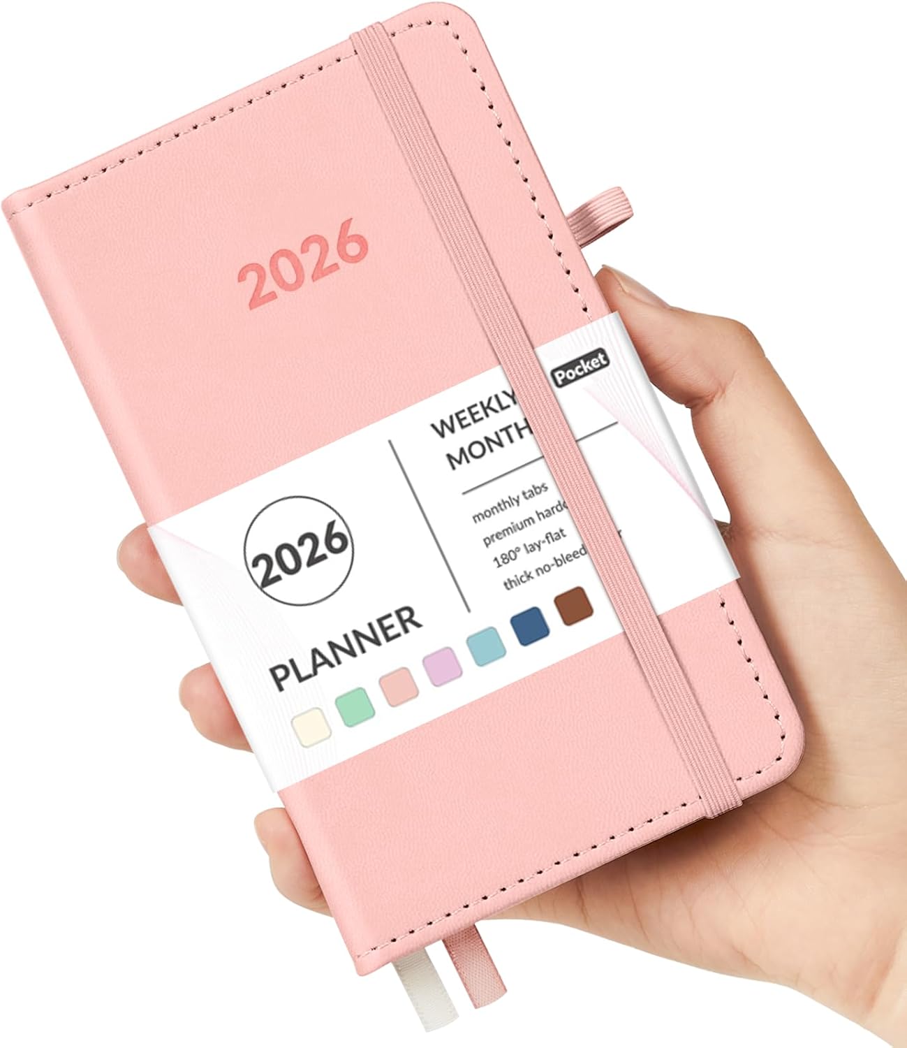 Forvencer 2026 Pocket Planner 3.5x6 Weekly Monthly Glitter Pink Hardcover - Cute Purse Agenda for Women Teachers Students