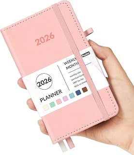Forvencer 2026 Pocket Planner 3.5x6 Weekly Monthly Glitter Pink Hardcover - Cute Purse Agenda for Women Teachers Students