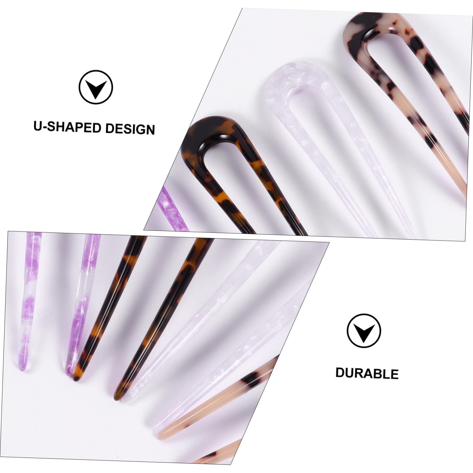 Beavorty 3 Sets Doppelzinken-haarstab in U-form Aus Acetat-clips Für Frauen Und Mädchen Stilvoller Dutthalter Haarnadel 4 Stück * 3