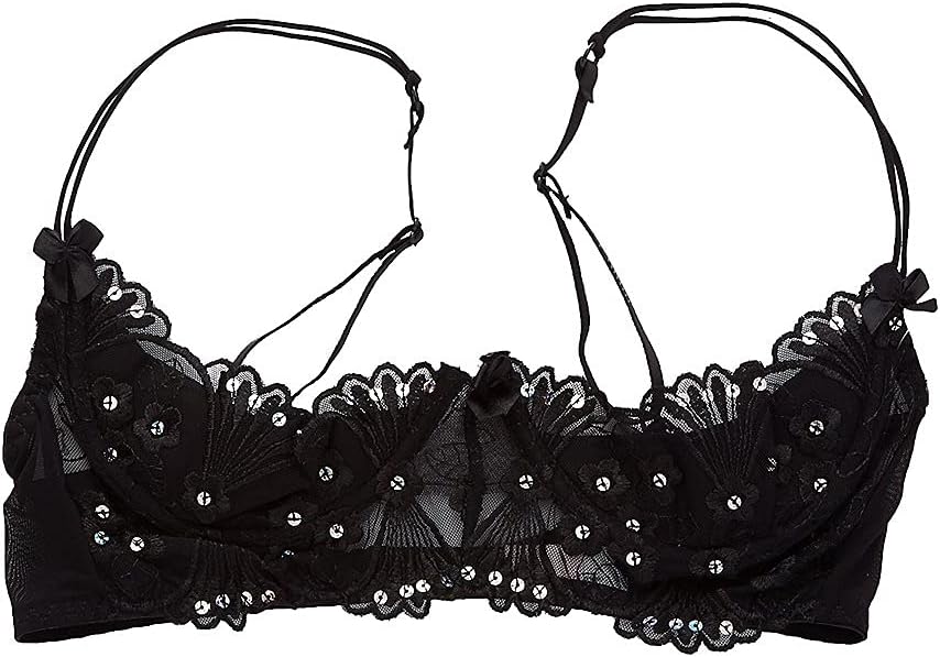 Shirley of Hollywood Women's Sparkling Sequin Embroidered Shelf Bra 380 32 Black