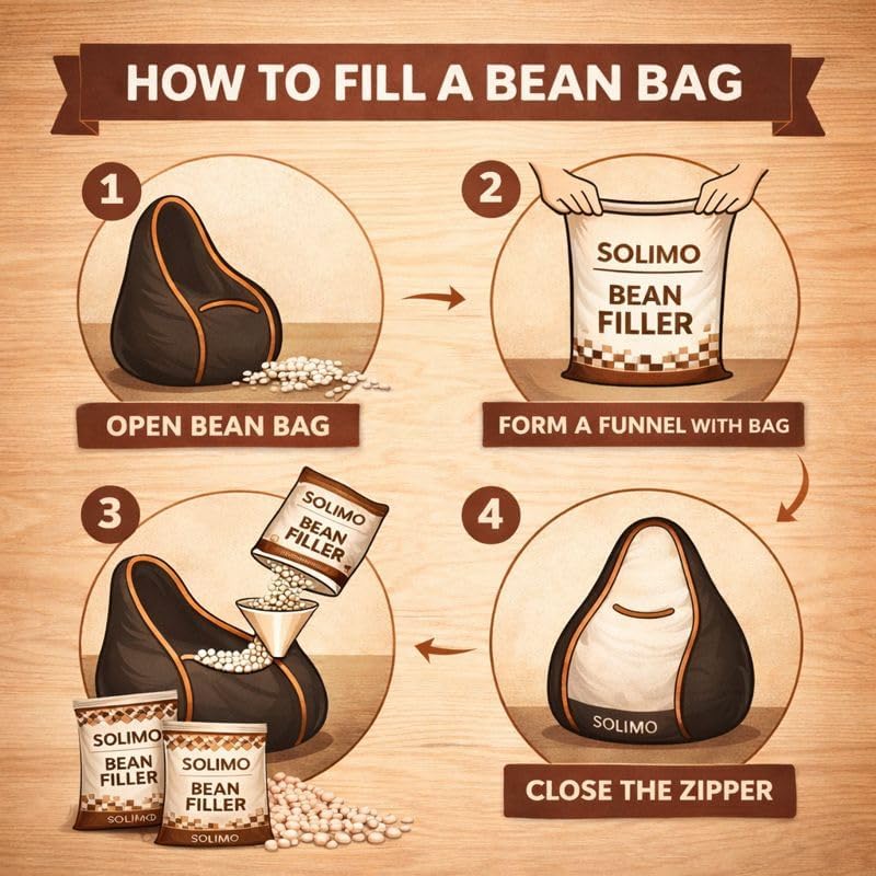 Image of Amazon Brand - Solimo Bean Bag Refill Pack 3 KG | High Density Virgin Polystyrene Bean Bag Beans | Long Lasting Refill for Bean Bags, Bean Bag Chairs, Sofas, Pouffes & Cushions | White
