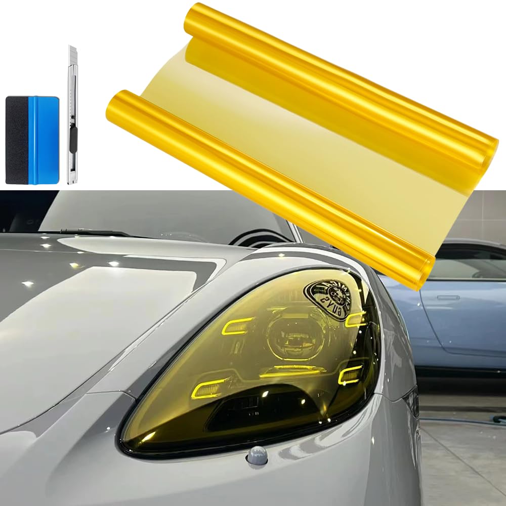 NewL 12 by 48 inches Self Adhesive Auto Car Tint Headlight Taillight Fog Light Vinyl Smoke Film Sheet Sticker Cover (Yellow)