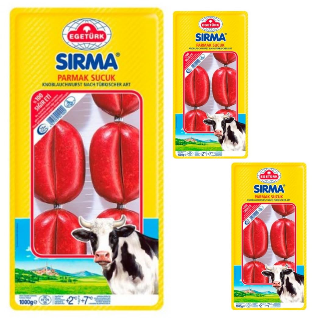 Egetürk Sirma Salchicha de dedo estilo turco sucuk 1000 g x 3 paquetes