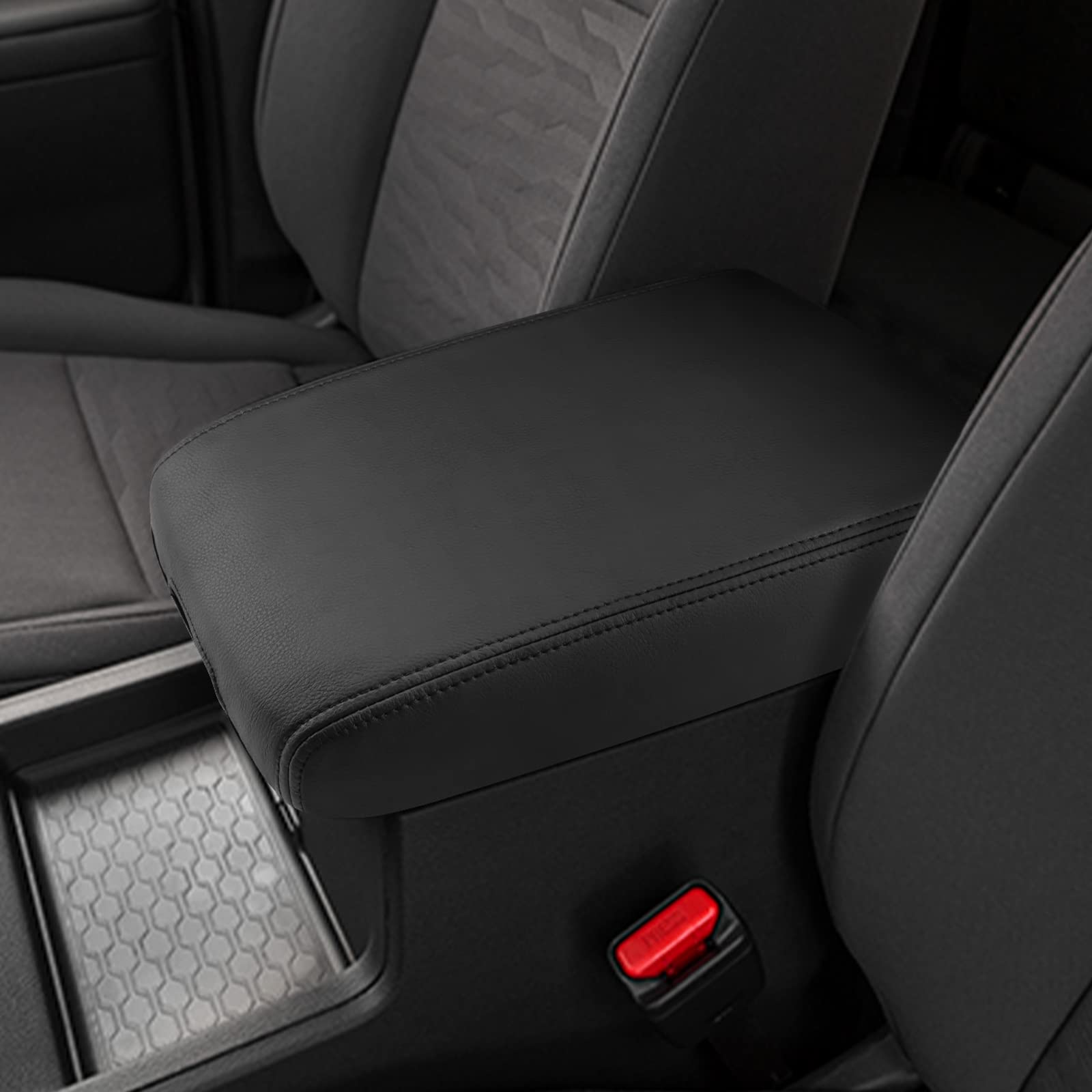 INTGET Center Console Armrest Cover For Nissan Frontier / Xterra (2005-2021) – Black With Black Stitches