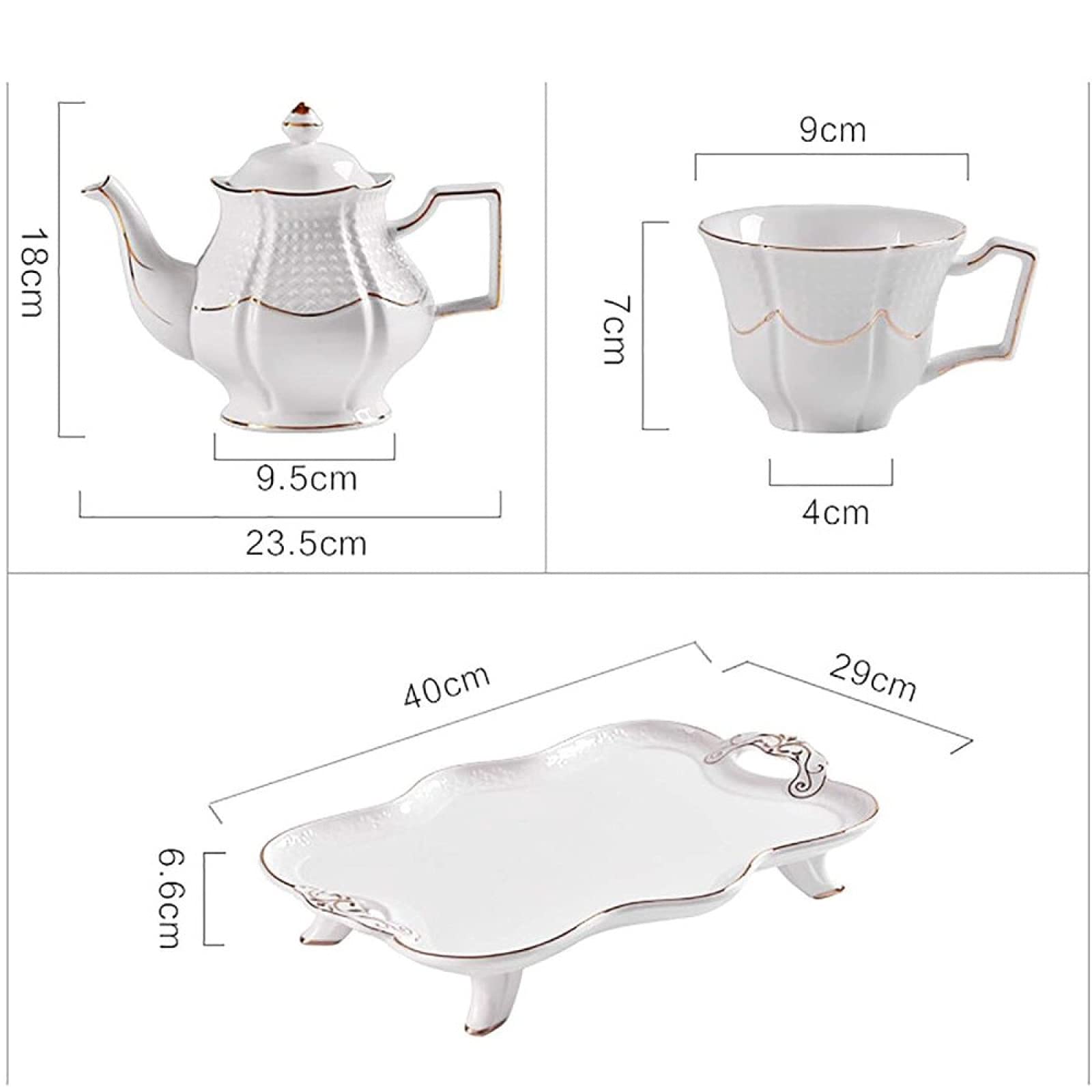 Set da tè in Porcellana Britannica Bianca da 8 Pezzi, Servizio da tè in Ceramica per Adulti, 1 teiera, Set da 6 Tazze da caffè con Vassoio