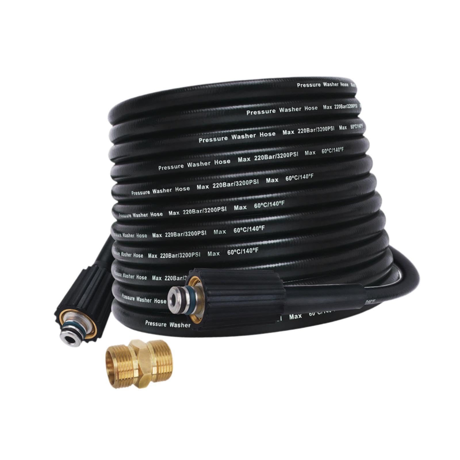 Manguera para hidrolavadora de 3200 PSI con Conector rápido de Rosca Hembra M22 Incluido. La Manguera y el acoplador de extensión están Fabricados, 15m