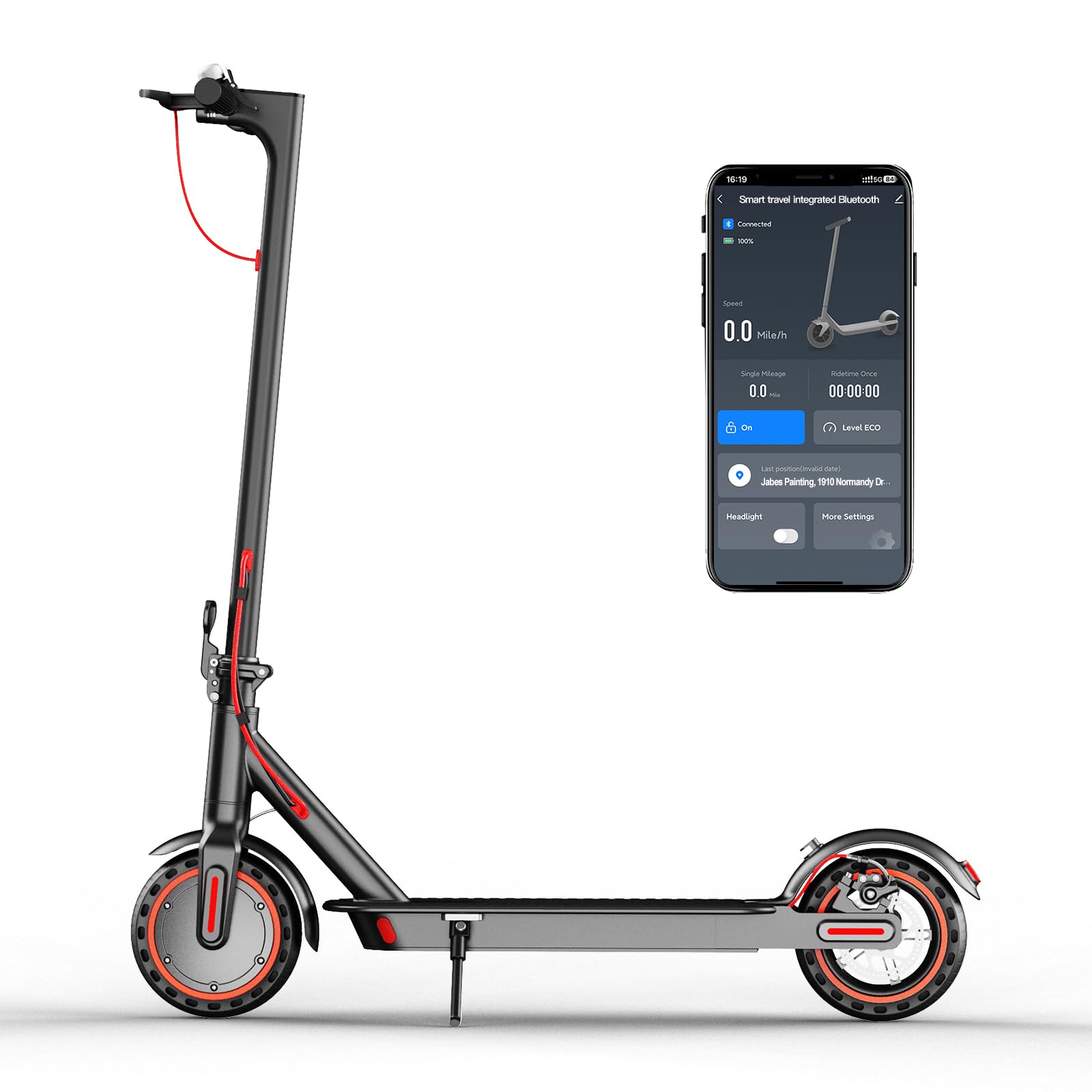 TODIMART Hulajnoga elektryczna dla dorosłych, silnik 350 W, zasięg 20-30 km, opony lite 8,5", 3 prędkości i składana - z aplikacją, dla nastolatków i dojeżdżających do pracy
