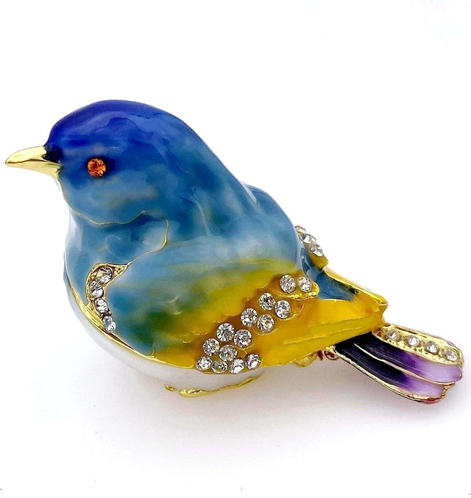 JWT Astyle Blue Mountain Bird Hinged Trinket Box with Crystal Stones .Animal Jewelry Box.Necklace Rings Earrings Storage.Bird Figurines Home Decor,