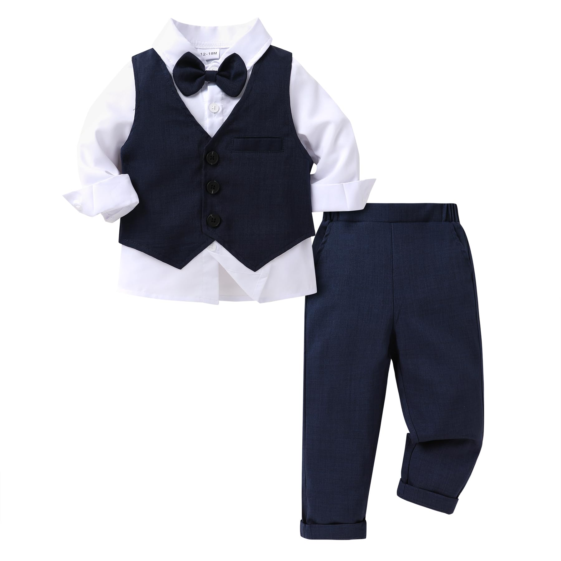 YOUNGER TREE Toddler Boy Clothes Suit Gentleman Wedding Outfits Baby Formal Dress 4-Piece Set