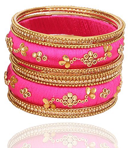 Image of NMII Get your traditions Valentine Gift for Girls & Women Silk Thread Bangle Set With Zircon For Womne & Girls