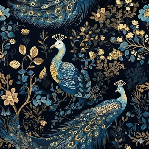 Image of Hotel and Restaurant Blue and Gold Peacock Wallpaper Hotel and Restaurant for wall Stickers Living Room and kidroom Stick Wall Decor|Fantasy Patter Wallpaper for wall Stickers(45 x 300 cm)