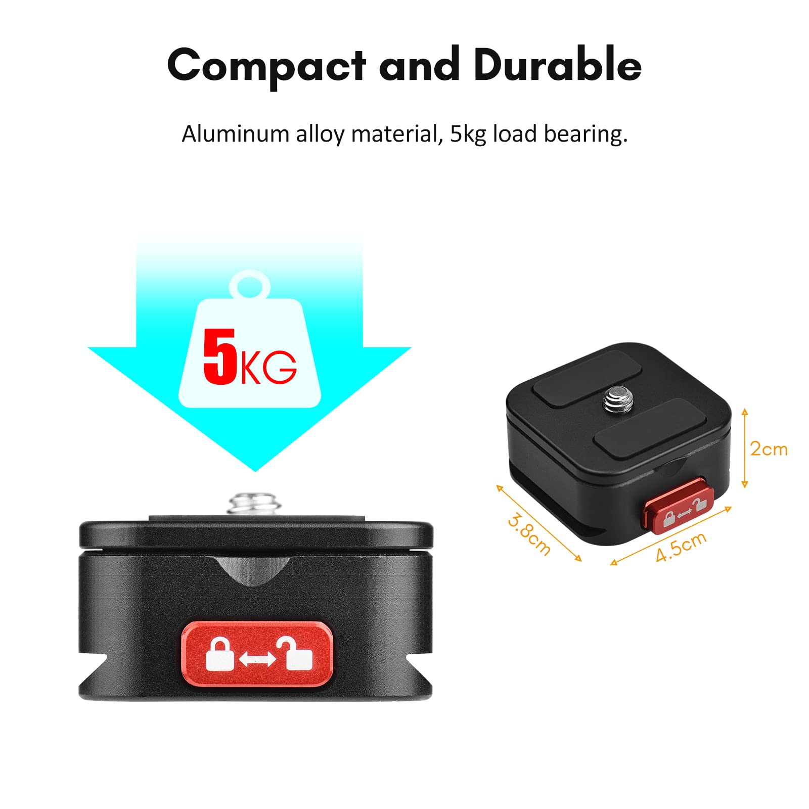 Andoer Placa de liberación rápida de aleación de aluminio para trípode, placa QR, adaptador de montaje de cámara, configuración rápida con tornillo de 1/4 pulgadas para cámara DSLR