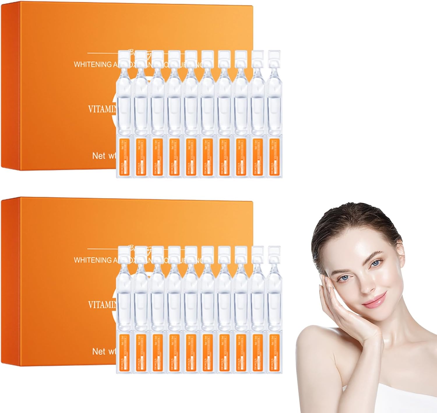 Verhelderend gezichtsserum met vitamine C, 2 verpakkingen à 30 wegwerp-ampullen, anti-aging serum, voor stralende teint, vermindering van pigmentvlekken, vochtinbrengend ampullenconcentraat