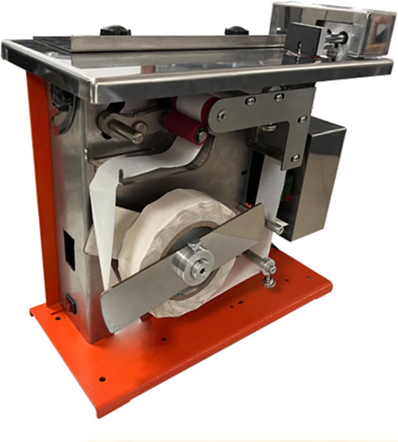 Macchina sigillatrice ed etichettatrice con Pannello di Controllo, etichettatrice angolare semiautomatica, Larghezza del Piano di Lavoro Regolabile 65-110 mm, per Alimenti,