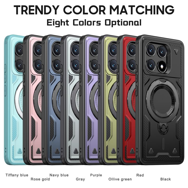 Image of Bumper Armor Shockpoof Case Compatible with Poco X6 Pro 5G, Magnetic Attraction Ring Holder Phone Cover and 360 Protection Rotate Stand Case Cover for Poco X6 Pro 5G - Silver