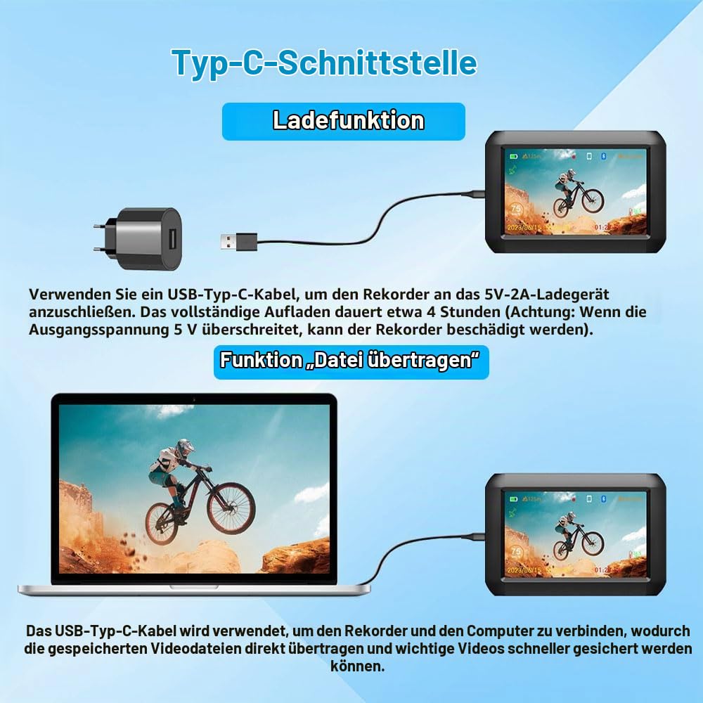 VSYSTO Fahrrad Rückfahrkamera, Lenker Fahrrad Spiegel 4'' Bildschirm WiFi HD 1080P Front und Heck und Selfie Kamera DVR mit Reifendrucksensoren GPS Telefon Assistant Mode Temperatursensor(Schwarz-F3K)