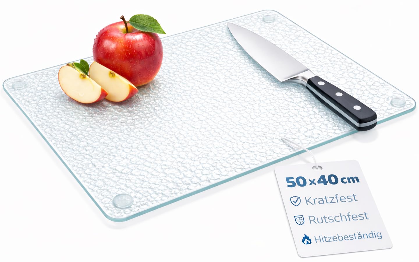 getgastro Schneidebrett Glas 50x40, rutschfest mit Füße, Glasschneidebrett ohne Mikroplastik, hygienisches Küchen-brett, kratzfeste & hitzebeständige Oberfläche