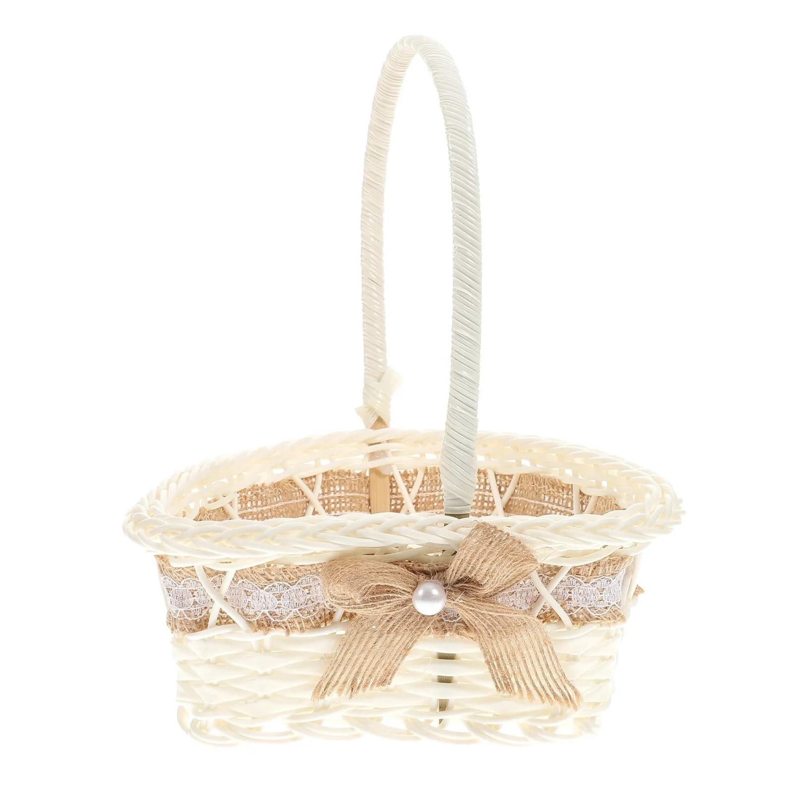 Blumenkörbe, Hochzeitsblumenkorb, handgehaltener Aufbewahrungsbehälter, Sackleinen, Herz, Makramee-Körbe, Kunststoff, Mädchen, Braut, Hochzeit, Blumenmädchenkörbe