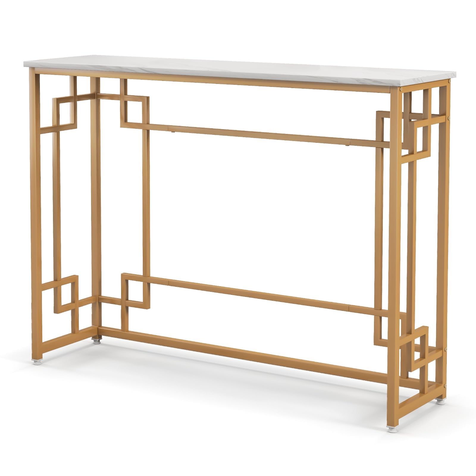 LIFEZEAL Tavolo Console Moderno, Tavolo Consolle, Effetto di Marmo, Tavolo d’Ingresso, Telaio in Metallo, Piedini Regolabili, Salvaspazio, per Corridoio, Soggiorno, Entrata, Max 30kg, 110x30x81cm, Oro