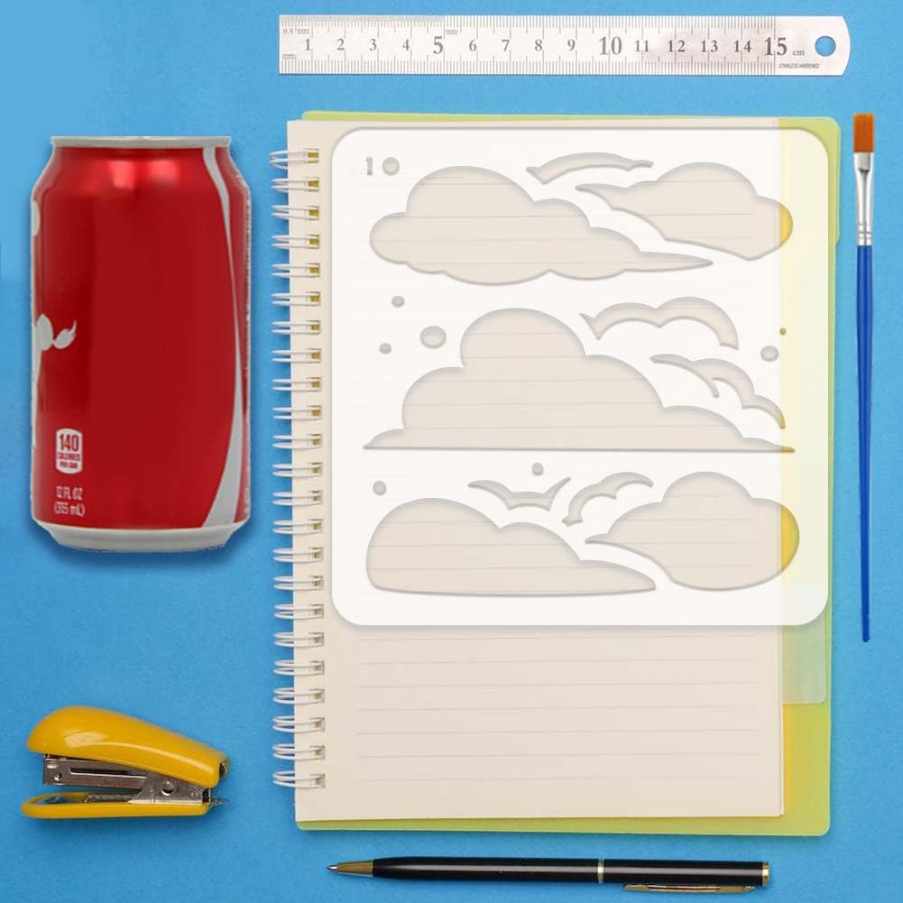 5 Wolkenschablonen Set Mit Pinsel - Wiederverwendbare PET Schablonen 10-30cm Für DIY Projekte