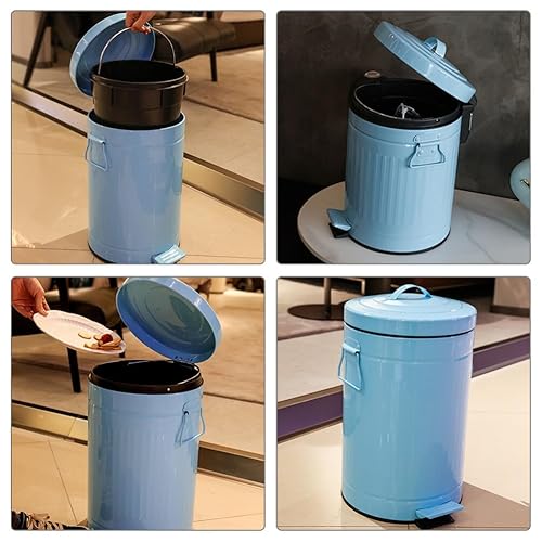 Miniatura 9 de GANAZONO Cubo de basura con tapa, para baño, con tapas y asa, de metal, de 5 litros, papelera redonda vintage con pedal para exteriores, granja,