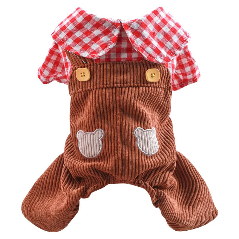 PETANGEL Small Dogs Corduory Jumpsuits, Cute Bear Collared Plaid Shirt Puppy Four -Legged Clothes, Small Pet Romper Costume for Shihtzu, Pug, Poodle etc. (Size: XL, Chest: 52-54cm, Length: 40cm) (B0BBRGQBFL) Amazon Price History, Amazon Price Tracker