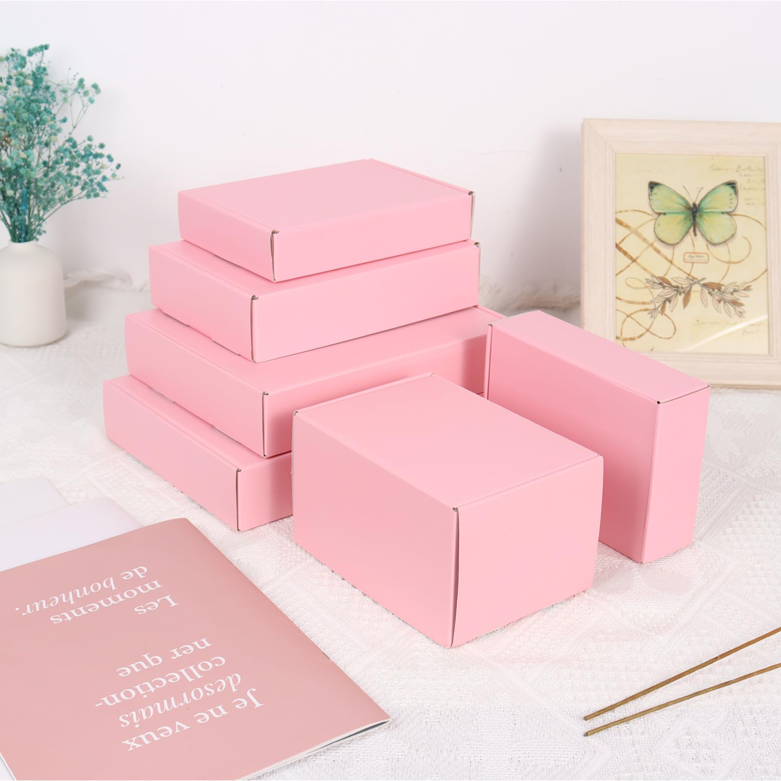 Cajas de envío para embalaje, cajas de cartón corrugado rosa de 9 x 6 x 4 pulgadas, 20 paquetes de cajas de correo medianas para pequeñas empresas