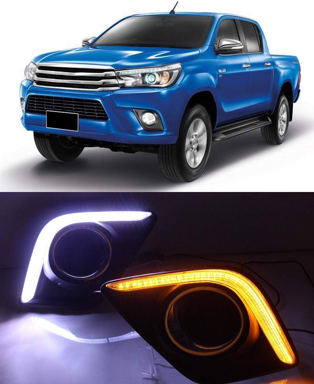 Auto-Tech 1Pair LED Light With Yellow Turn Signal Daytime Running Light, Retrofit Car Fog lamp LED DRL kit Replacement For Toyota REVO Hilux VIGO 2015-2016