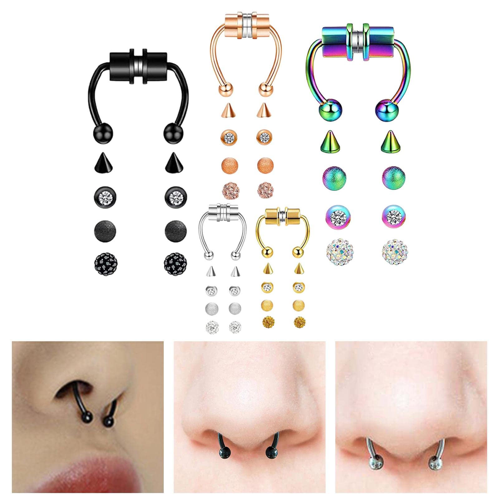 Anello magnetico finto per setto nasale a ferro di cavallo per donne Xiangbala argento, argento Shambhala Ball