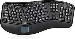 Adesso WKB-4500UB – Teclado ergonômico sem fio para desktop touchpad, design de teclas divididas, descanso de palma, teclas de controle de mídia, longa vida útil da bateria – Compatível com laptop/desktop/PC/Windows XP/7/8/10