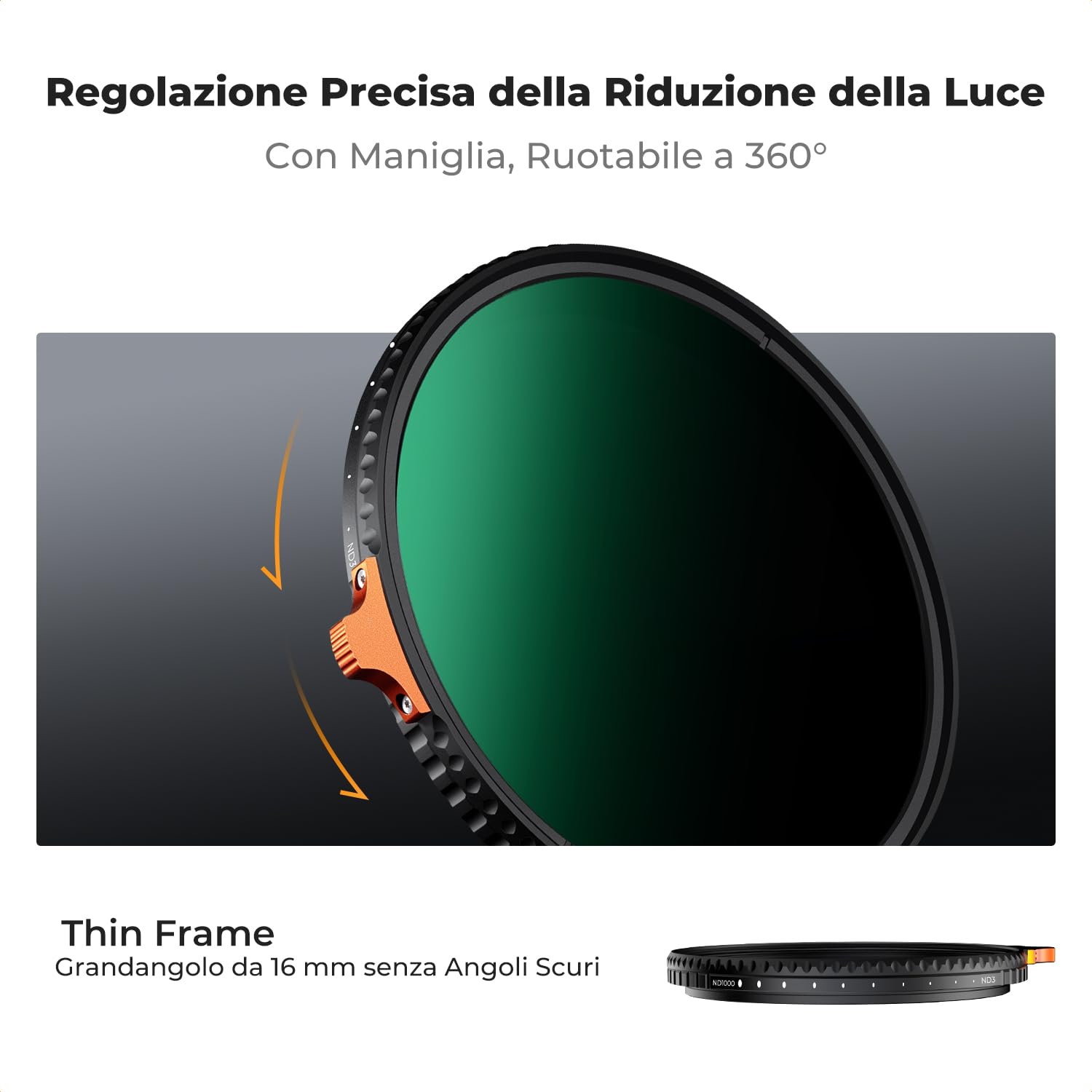 K&F CONCEPT Nano-Xcel 82mm Filtro Variabile ND3-1000 (1.5-10 stop) | Filtro a Densità Neutra ND3-1000 in Vetro Ottico con Rivestimento Nano a 28 Strati - FN724