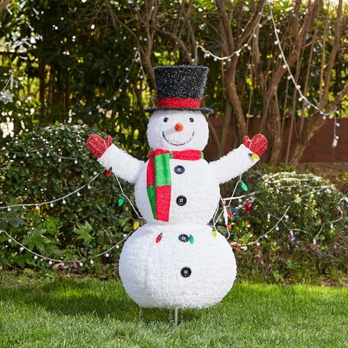 Glitzhome 47.25 Inch H Lighted Christmas Snowman, 3D Foldable Fabric Outdoor Decor With Colorful Bulbs Holiday Lawn Ornament Yard Decoration Outdoor And Indoor Use Long-Lasting thumb #7