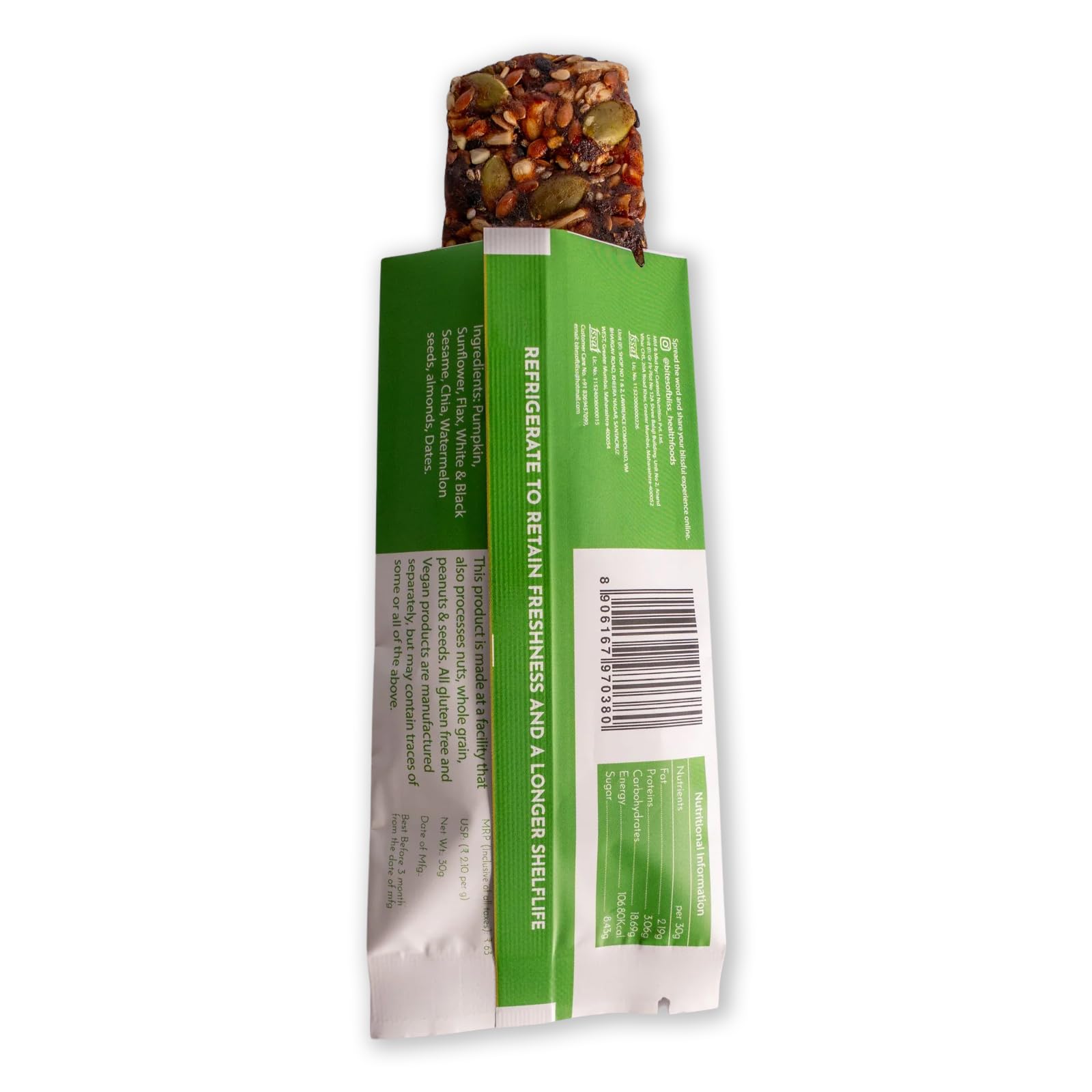 Bites of Bliss Date N Seeds Bar | Vegan Protein Bar Without Sugar | Dates, Almonds, Pumpkin, Sunflower, Flax, White & Black Sesame, Chia & Watermelon seeds | No Added Preservatives | Healthy Energy Bars | Double Pack — Amazon image 7