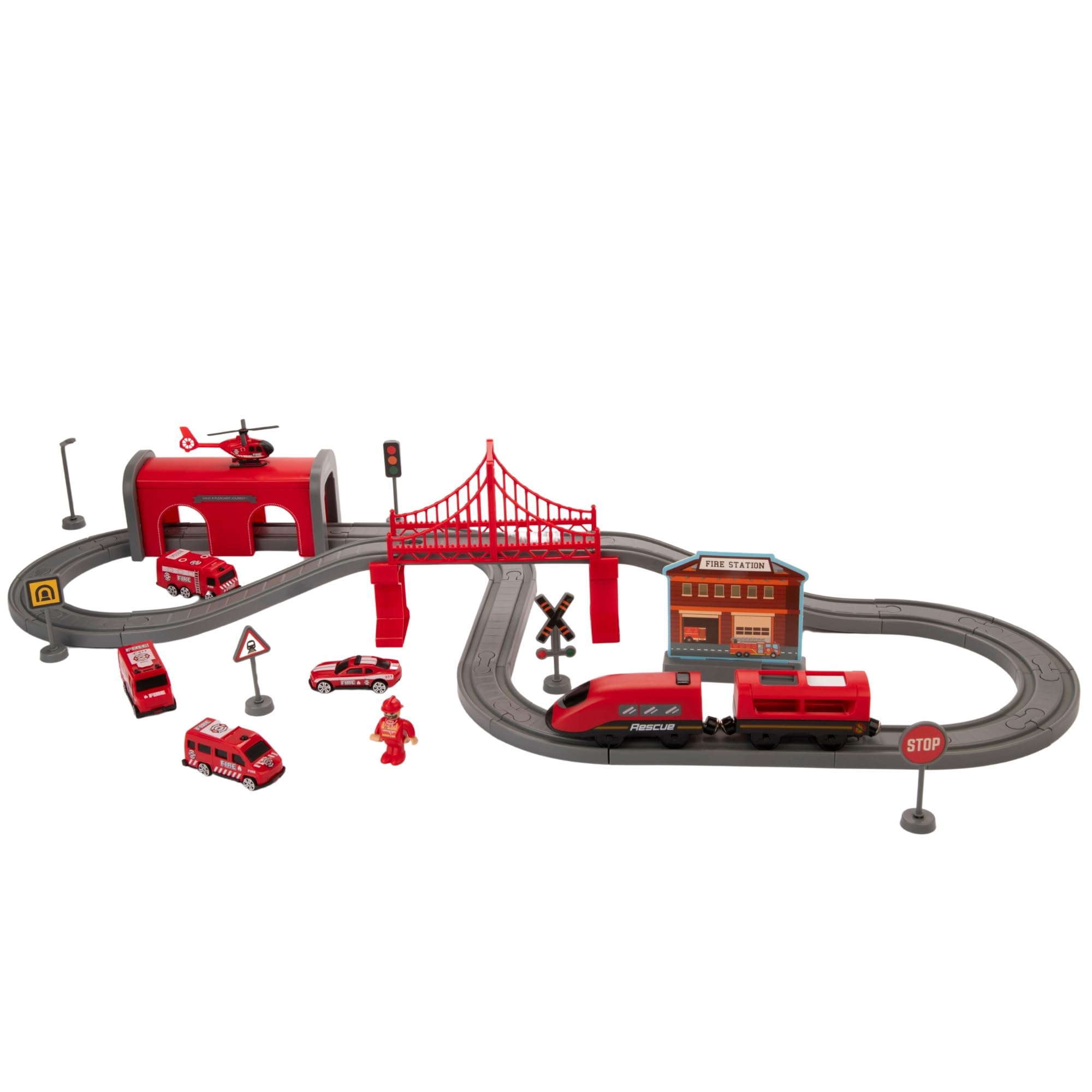 Emergency Rescue Train Playset | Railway Learning Educational Toys | Train Sets for Kids Boys Girls | Emergency Service Train Track Set | Includes 66 Playset Accessories | 3+ (Police Service)
