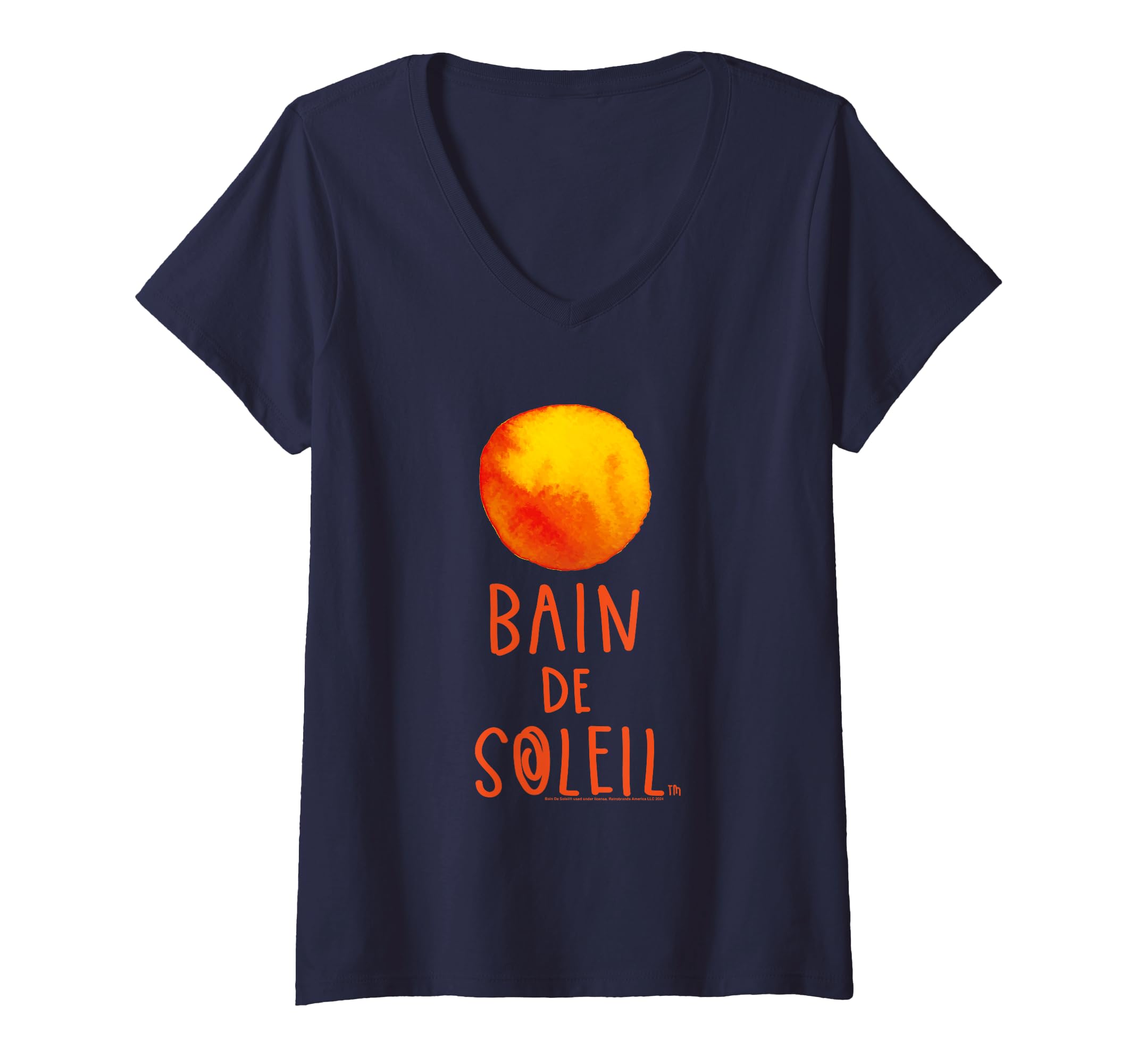 Womens Bain De Soleil Orange Water Colour Sun Retro Sunscreen V-Neck T-Shirt