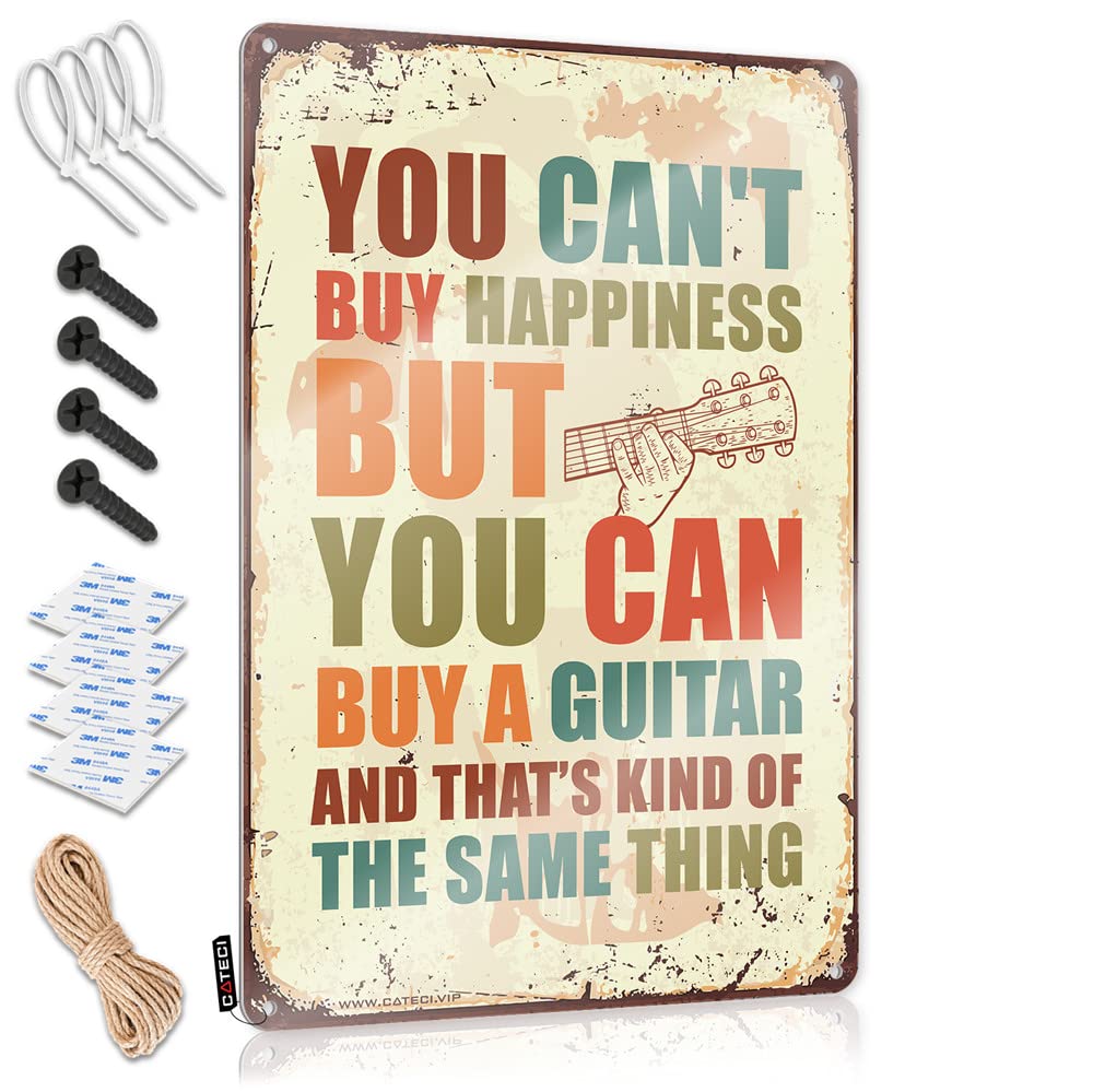 HELIOFORGE Bar Accessories For Man Cave You Can'T Buy Happiness But Can A Guitar Sign Signs For Bedroom Door Funny Desk Signs(30X40CM)