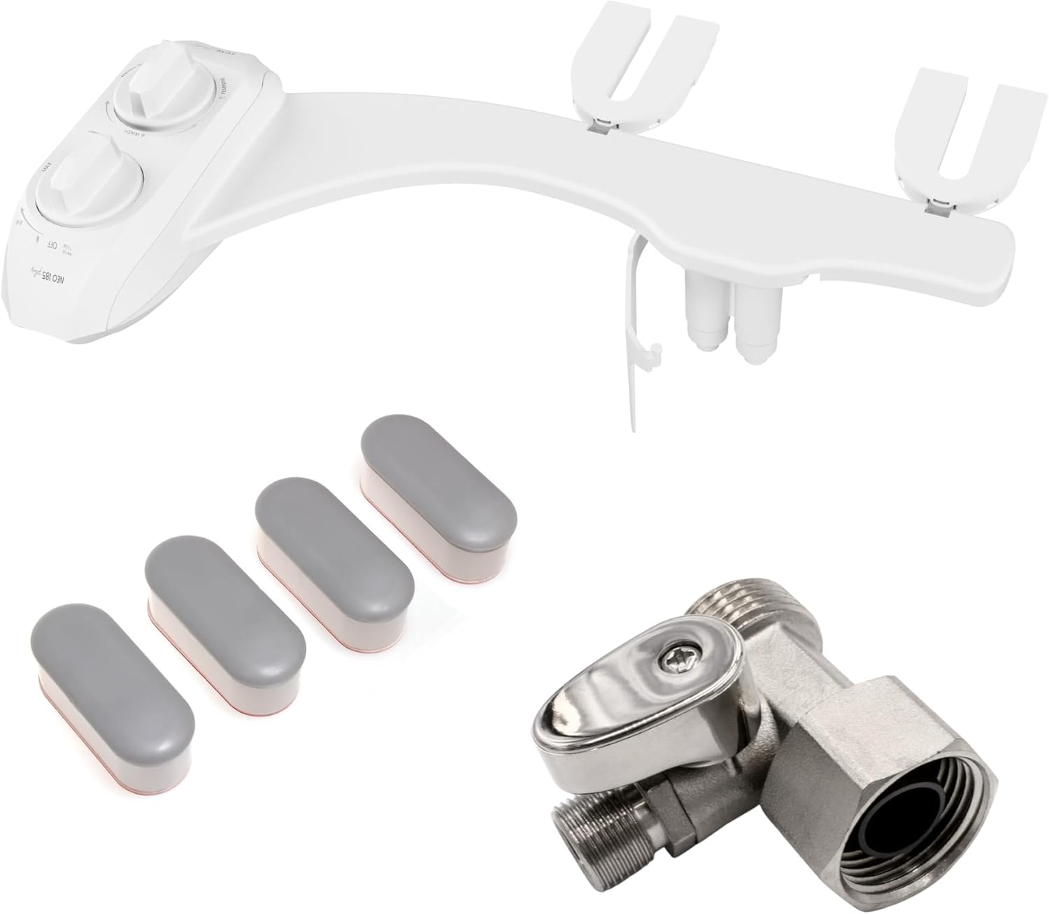 LUXE Bidet NEO 185 Plus White, Toilet Seat Bumpers, and Shutoff Valve