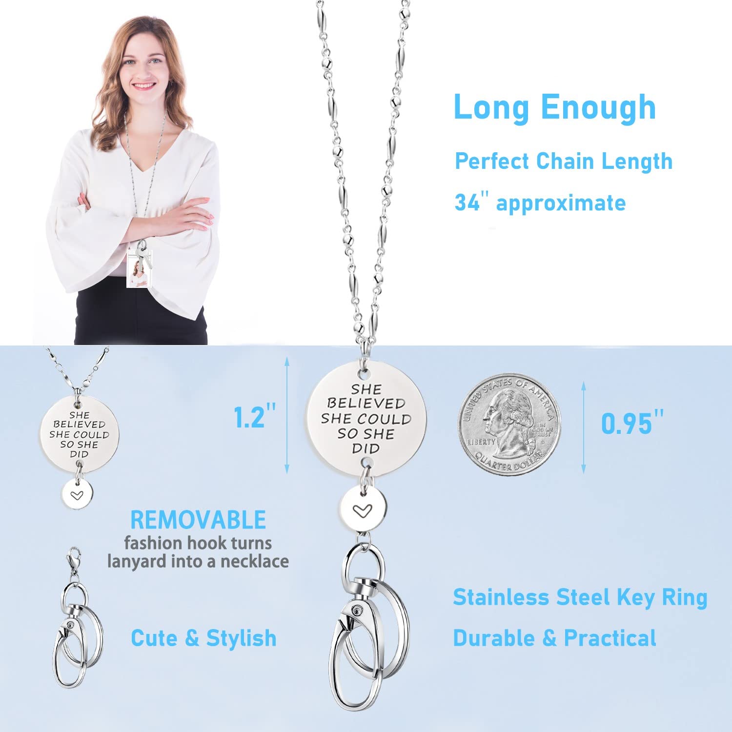 SAM & LORI Stainless Steel Lanyard Necklace For ID Badges & Keys - Women